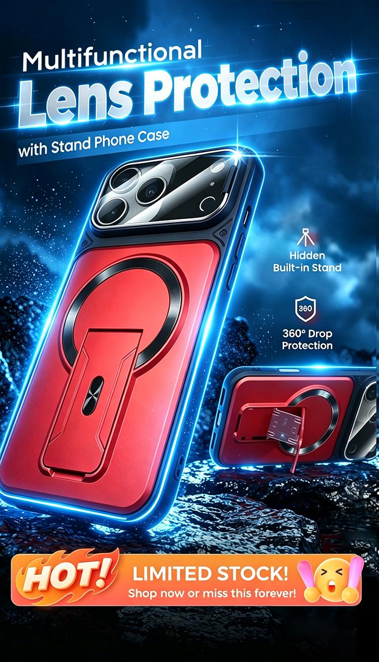 Multifunctional Lens Protection Case with Invisible Stand & Camera Protection for iPhone