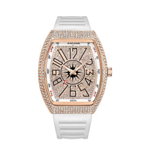 Men’s Diamond Accent Barrel Watch – Retro Quartz Fashion Timepiece