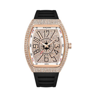 Men’s Diamond Accent Barrel Watch – Retro Quartz Fashion Timepiece