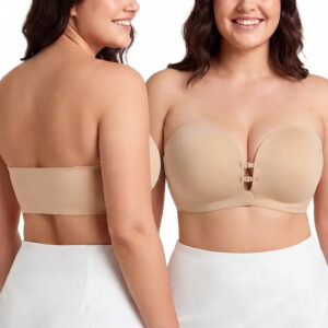 LUCKMEEY Womens Strapless Front Closure Bra Push Up Lift Bra Padded Add Cup Non Slip Anti-Slip Grip & Removable Straps Fit Outfits Wireless Supportive Seamless Comfortable