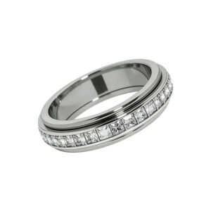 Anxiety Rings for Women and Men Titanium Steel Spinner Fidget Band Rings with Cubic Zirconia for Stress Relief and Wedding Promise Comfort Fit Size 5 to 12