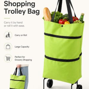 【10inch*18inch】Foldable Shopping Trolley Bag with Wheels, Portable Reusable Grocery Tote, Lightweight Rolling Shopping Cart Bag with Carry Handles for Supermarket, Travel, Laundry and Daily Use