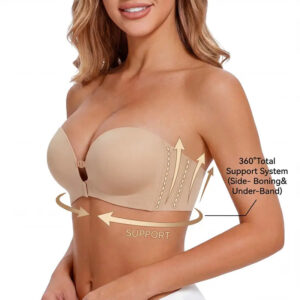 LUCKMEEY Womens Strapless Front Closure Bra Push Up Lift Bra Padded Add Cup Non Slip Anti-Slip Grip & Removable Straps Fit Outfits Wireless Supportive Seamless Comfortable