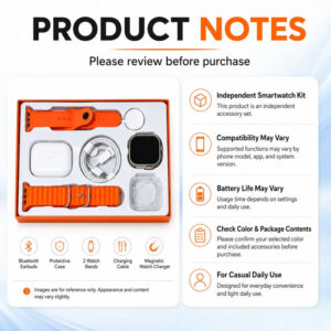 X90 Wearable Device Kit with Bluetooth Earbuds, Magnetic Charger, Type-C Cable & Protective Case