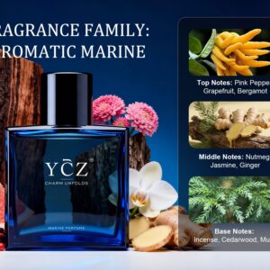 [YCZ] Midnight Marine Eau de Parfum 1.7oz | Aromatic Marine Fragrance for Men, Magnetic & Sensual, Long-Lasting for Dates and Everyday Wear, Inspired by the Effortless Attraction That Naturally Draws People Closer