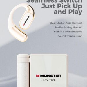 Monster AC530 Open-Ear Mic Headset, Dual-Fold Design, Mic Noise Cancellation Headphones, 165H Long Battery Life Bluetooth 6.0 Wireless Earbuds, Touch Control,Sweatproof, for Running, Workout, Driving, Back to School–Gift for Men-SummerWins-DealsForYouDays