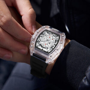 Transparent Barrel-Shaped Quartz Watch for Men – Personalized Fashion Waterproof Luxury Timepiece