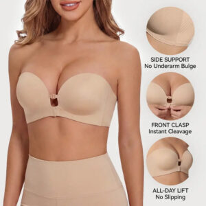 LUCKMEEY Womens Strapless Front Closure Bra Push Up Lift Bra Padded Add Cup Non Slip Anti-Slip Grip & Removable Straps Fit Outfits Wireless Supportive Seamless Comfortable
