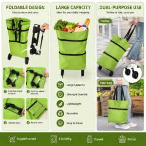 【10inch*18inch】Foldable Shopping Trolley Bag with Wheels, Portable Reusable Grocery Tote, Lightweight Rolling Shopping Cart Bag with Carry Handles for Supermarket, Travel, Laundry and Daily Use