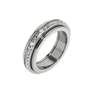 Anxiety Rings for Women and Men Titanium Steel Spinner Fidget Band Rings with Cubic Zirconia for Stress Relief and Wedding Promise Comfort Fit Size 5 to 12
