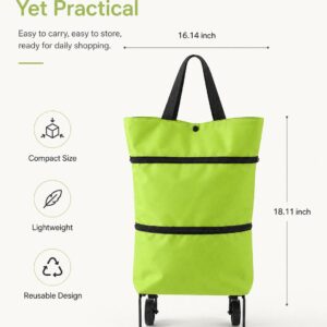 【10inch*18inch】Foldable Shopping Trolley Bag with Wheels, Portable Reusable Grocery Tote, Lightweight Rolling Shopping Cart Bag with Carry Handles for Supermarket, Travel, Laundry and Daily Use