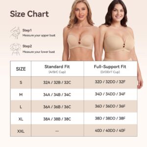 LUCKMEEY Womens Strapless Front Closure Bra Push Up Lift Bra Padded Add Cup Non Slip Anti-Slip Grip & Removable Straps Fit Outfits Wireless Supportive Seamless Comfortable