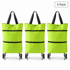 【10inch*18inch】Foldable Shopping Trolley Bag with Wheels, Portable Reusable Grocery Tote, Lightweight Rolling Shopping Cart Bag with Carry Handles for Supermarket, Travel, Laundry and Daily Use