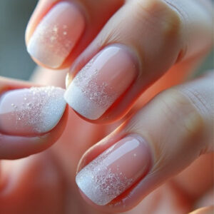 Sparkling Winter Wonderland Short Square Ombre Pink with Frosted Tips Press-On Nail Set