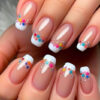 Delightful Celebration Rainbow French Medium Square Press On Nail Set with Colorful Dot Design