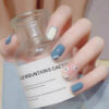 Smile Smile Short Square Blue Stitched Press On Nails