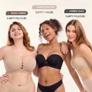 LUCKMEEY Womens Strapless Front Closure Bra Push Up Lift Bra Padded Add Cup Non Slip Anti-Slip Grip & Removable Straps Fit Outfits Wireless Supportive Seamless Comfortable