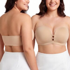 LUCKMEEY Womens Strapless Front Closure Bra Push Up Lift Bra Padded Add Cup Non Slip Anti-Slip Grip & Removable Straps Fit Outfits Wireless Supportive Seamless Comfortable