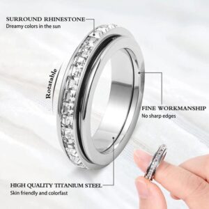 Anxiety Rings for Women and Men Titanium Steel Spinner Fidget Band Rings with Cubic Zirconia for Stress Relief and Wedding Promise Comfort Fit Size 5 to 12