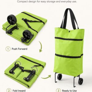 【10inch*18inch】Foldable Shopping Trolley Bag with Wheels, Portable Reusable Grocery Tote, Lightweight Rolling Shopping Cart Bag with Carry Handles for Supermarket, Travel, Laundry and Daily Use